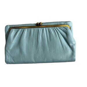 Rumpp vintage wallet baby blue leather fold over clutch zipper pocket